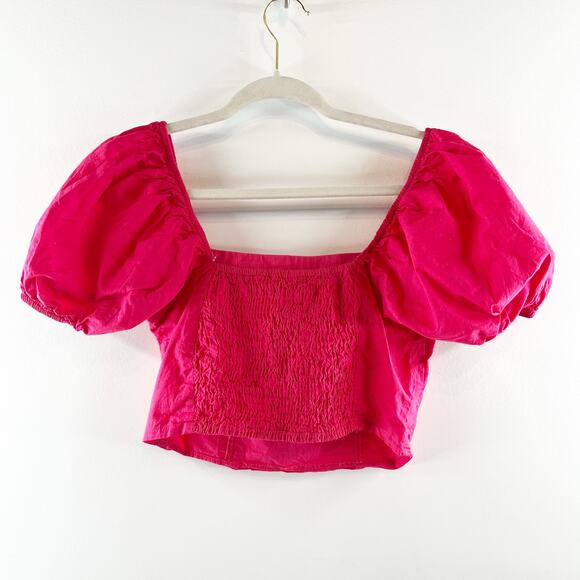 Sim & Sam Squareneck Short Puff Sleeve Crop Top Pink Small - Picture 8 of 8